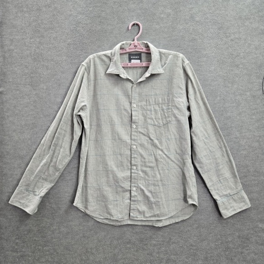 Bonobos Men Button Up Shirt L Gray Window‎ Pane Check Long Sleeve Cotton Collar